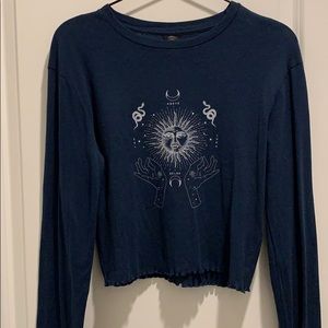 Urban Outfitters Navy Long Sleeve Crop Top